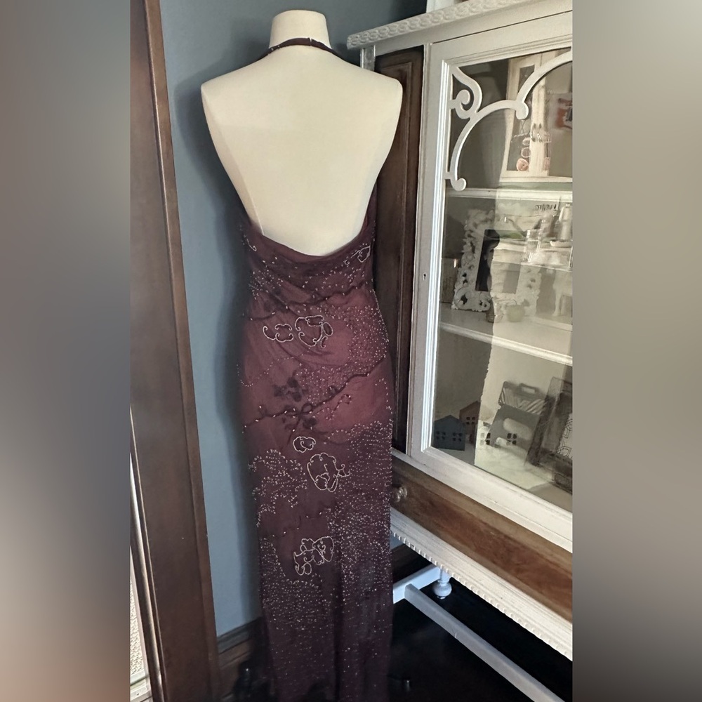 Elegant Burgundy embellished Dress - Picture 3 of 5